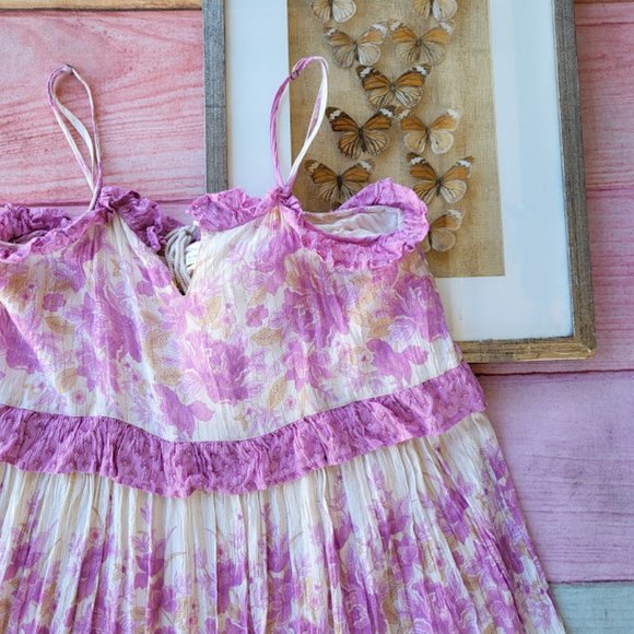 Spell Pink/White Coco Lei Lilac Floral Metallic Strappy Boho Midi Dress/Gown XXL - Picture 9 of 12